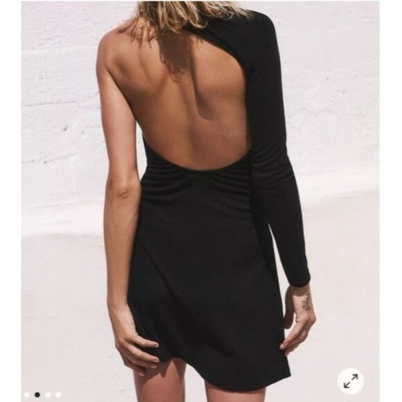Free People Women's XL Beach Nyla Black Mini Dress One Shoulder - Picture 2 of 11